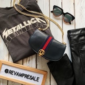 VINTAGE GUCCI GG NAVY RED WEB STRIPE WALLET ON CHAIN CROSSBODY BAG CLUTCH